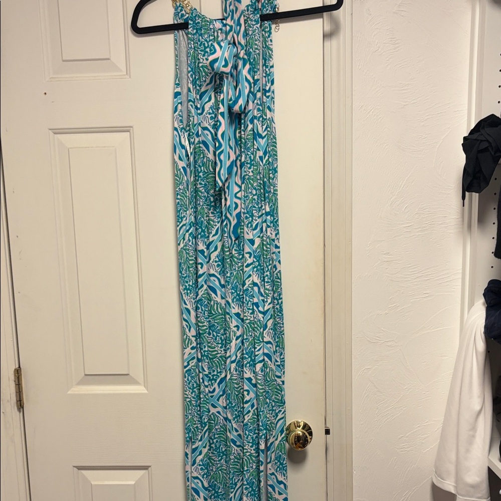 Lilly Pulitzer Teal White Green Printed Maxi Dress